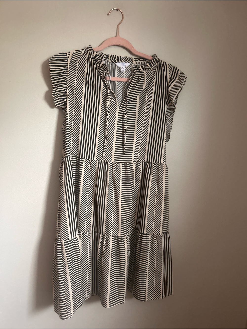 Time and Tru Black and White Striped Tiered Dress